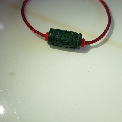 Vòng tay charm Lu Thống Đồng Tiền Đẹp  Đá Cẩm Thạch tự nhiên Xanh Đậm đẹp Dây Đỏ có khoen  Hợp Nữ mệnh Thủy Mộc Hỏa ạ