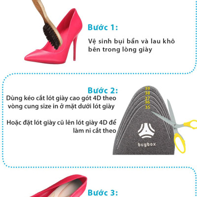 2 cặp Lót giày cao gót mũi nhọn 4D có gờ giảm sốc đệm êm nguyên bàn chân - buybox - BBPK65-2
