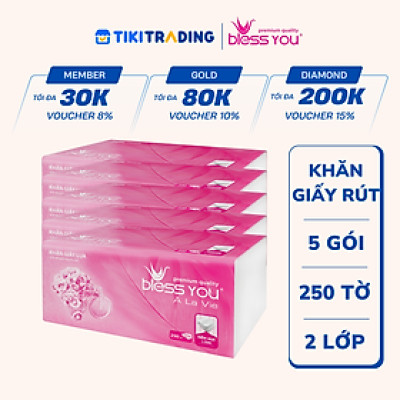 Combo 5 Gói Khăn Giấy Lụa Rút Softpack Bless You Alavie 250 Tờ
