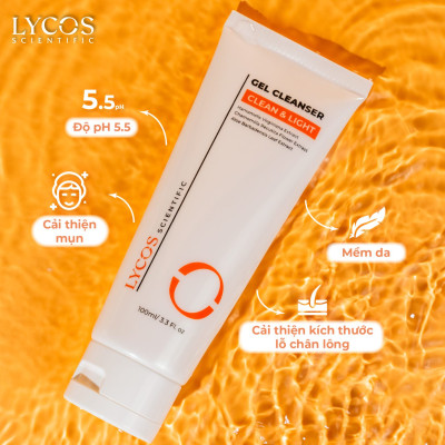 Gel Rửa Mặt Lycos Clean & Light, Sữa rửa mặt Lycos cây phỉ phù hợp da dầu mụn : Sáng da, sạch mụn, sạch bụi bẩn bã nhờn