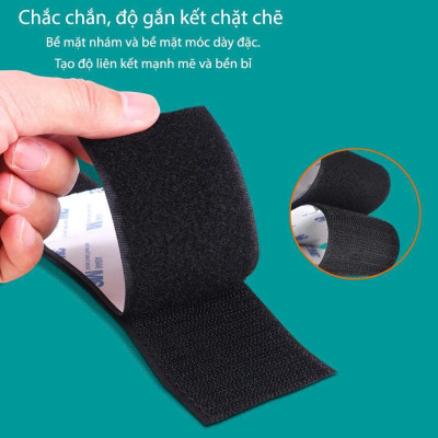 25mmx1m Miếng dán xé, băng dán xé velcro tape có lớp băng keo 2 mặt MÀU ĐEN