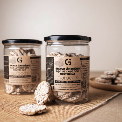 Snack gạo lứt ngũ cốc nguyên hạt GUfoods - Không chiên dầu, Đa dạng hương vị, Thanh đạm, Lành mạnh, Phù hợp Eat clean, Ăn vặt healthy, Tiện lợi, Thuần chay
