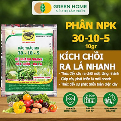 Phân Bón Npk 30-10-5, Greenhome, Đầu Trâu, Gói 10Gr, Kích Ra Rễ, Đẻ Nhánh, Nảy Chồi, Ra Lá Mới