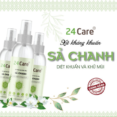 Xịt Phòng Tinh Dầu Sả Chanh Hữu Cơ Organic 24Care 50ML/100ML - Kháng khuẩn - Khử mùi hôi - Đuổi muỗi, kiến ba khoan,Vắt - Côn trùng - Hương thơm thư giãn.
