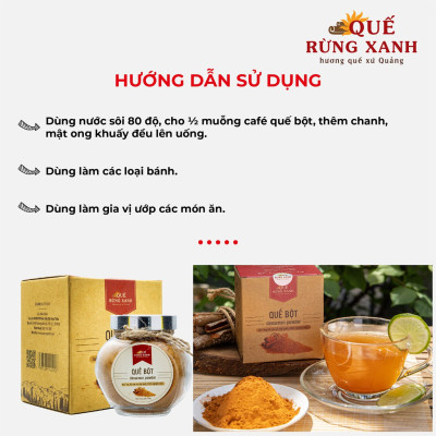 Quế Bột cạo vỏ, sấy lạnh, giúp lưu thông máu, giảm mỡ máu, tốt cho tim mạch, ổn định đường huyết - Xuất xứ: Quảng Ngãi, 100 gram/ Hũ - Quế Rừng Xanh