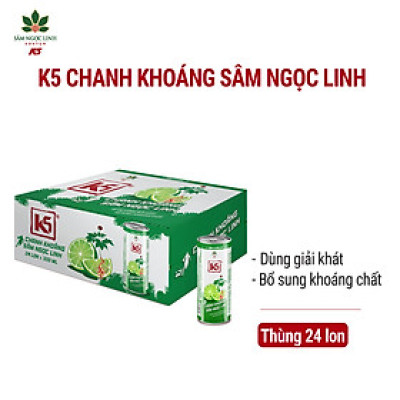 Nước Tăng Lực K5 Sâm Ngọc Linh Thùng 24 Lon Vị Chanh Khoáng (320ml/Lon)