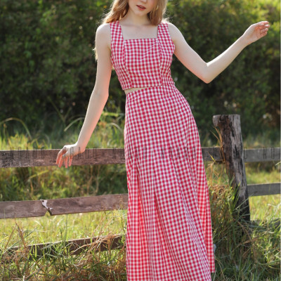 Set áo váy caro đỏ NGADO