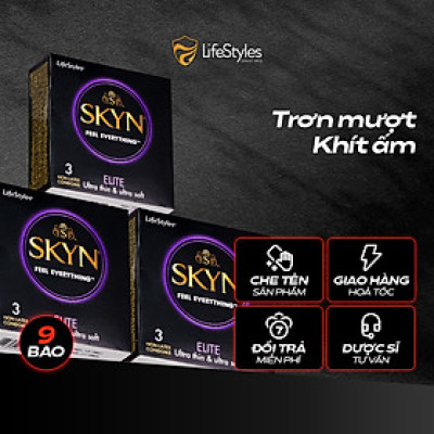 Bộ 3 Bao cao su siêu mỏng, trơn mượt LifeStyles SKYN Elite - Non-latex không mùi cao su - 3 bao