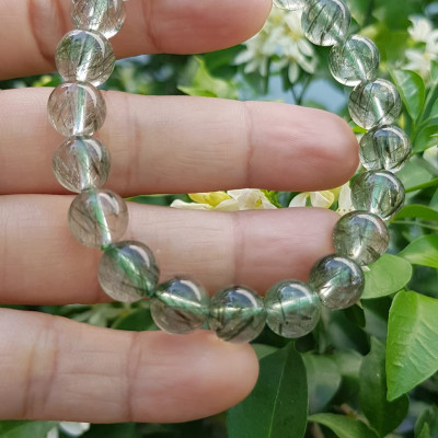 Vòng tay nữ đá thạch anh tóc xanh tự nhiên 9mm trong bóng nhuyễn mượt đẹp  Size vòng 9mm Nữ mệnh Thủy Mộc hỏa đeo ạ
