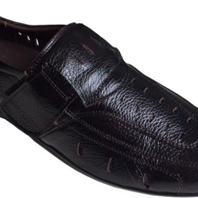 Giày mọi nam mùa hè Trường Hải  da bò thật cao cấp màu đen đế không trơn, may chắc chắn GR07 