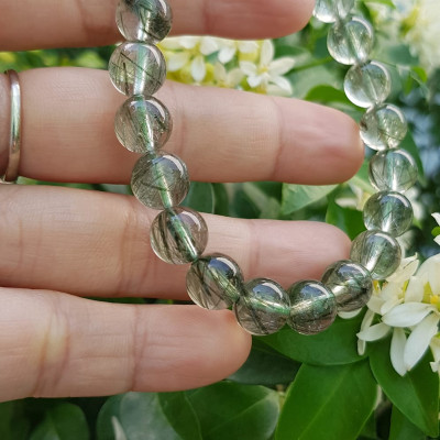 Vòng tay nữ đá thạch anh tóc xanh tự nhiên 9mm trong bóng nhuyễn mượt đẹp  Size vòng 9mm Nữ mệnh Thủy Mộc hỏa đeo ạ