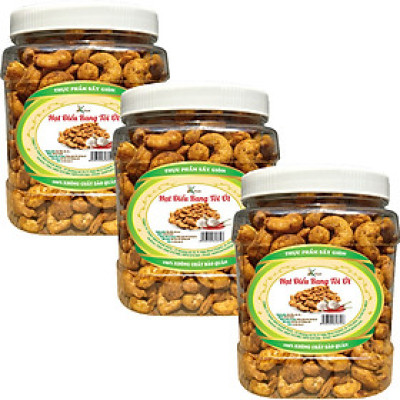 1.5KG  HẠT ĐIỀU NGUYÊN RANG TỎI ỚT LOẠI CAO CẤP THƯƠNG HIỆU SK FOOD - COMBO 3 HŨ