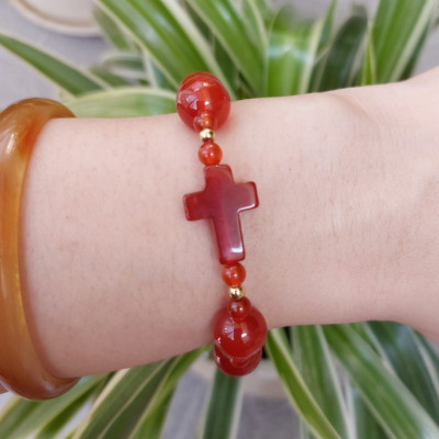 Vòng tay chuỗi mân côi thời trang đá mã não đỏ cao cấp ATMC01