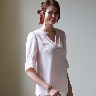 Áo Xếp Ly Áo Kiểu Thời trang thiết kế Hity TOP143 (Hồng Anh Đào)