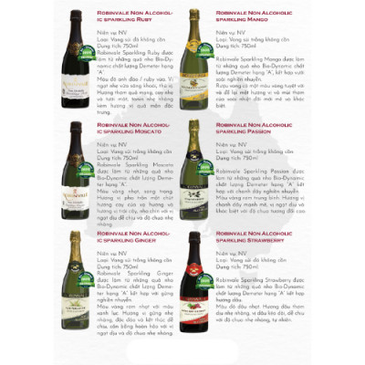 Vang sủi Robinvale Grape Sparkling 750ml - Không Cồn Organic - Ruby (Nho đỏ)