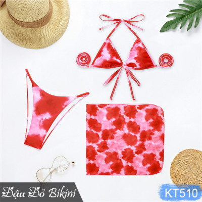Set bikini 2 mảnh sexy kèm khăn choàng quyến rũ, áo đệm mỏng cùng quần tam giác, mẫu Âu Mỹ trẻ trung khoe dáng trẻ trung nóng bỏng | KT520