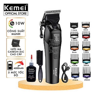 Tông đơ cắt tóc chuyên nghiệp Kemei KM-1858 lưỡi cắt mạ carbon công suất 10W điều chỉnh 5 mức tốc độ - Hàng chính hãng