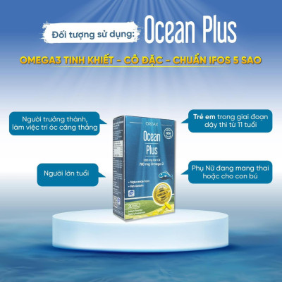 Viên Uống Dầu Cá Omega 3 Ocean Plus, Giúp Bổ Mắt, Não, Tim, Đẹp Da Hộp 30 Viên