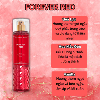 Body Mist Bath And Body Works Nam Nữ Chính Hãng Forever Red, Xịt Thơm Body Toàn Thân Hương Nước Hoa