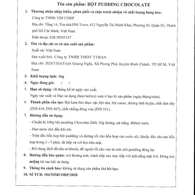 Pudding chocolate Déli - Túi 1Kg