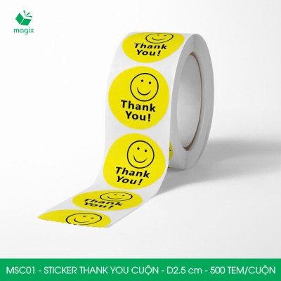 MSC01 - D2.5 cm - 1 Cuộn 500 sticker thank you tròn, nhãn dán thank you, tem dán cảm ơn