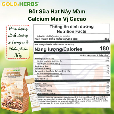 Bột sữa hạt nảy mầm Calcium Max vị cacao GoldzHerbs – 14 gói/ 500g