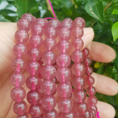 Vòng tay đá Thạch anh dâu hồng tự nhiên Size hạt 9mm xinh xắn hợp Nữ mệnh hỏa mệnh thổ đeo may mắn tài lộc trẻ trung xinh xắn tay ạ