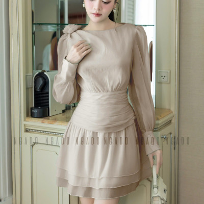 Đầm nude voan đính hoa NGADO , đầm voan , đầm kiểu Nữ
