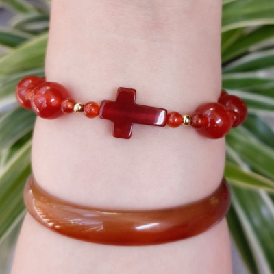 Vòng tay chuỗi mân côi thời trang đá mã não đỏ cao cấp ATMC01