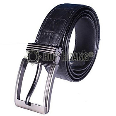 Dây nịt nam da cá sấu Huy Hoàng viền da 4P đầu kim màu đen - HP4823
