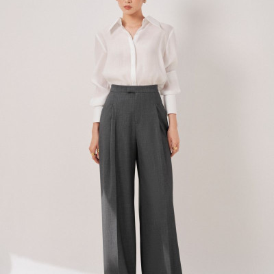 Set áo blazer kết hợp cùng sơ mi cổ đức và quần 2 ly ống rộng NAOMI thiết kế cao cấp WHITE CHIC