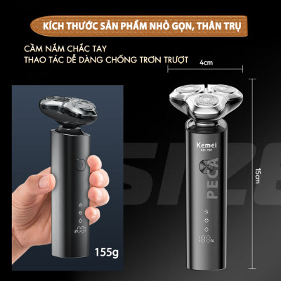 Máy cạo râu khô và ướt KEMEI KM-T87 chống thấm nước IPX7 công suất 5W sạc USB - Chính hãng