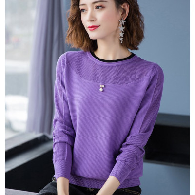 Áo len nữ dài tay cổ phối màu mẫu mới phong cách Hàn Quốc al18