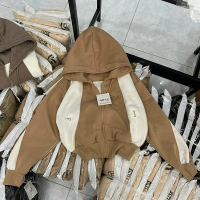[LZ] Áo khoác chống nắng nữ lửng nỉ dệt xk dày túi khoá phối màu có nón nhiều màu lựa chọn siêu hot-A2171