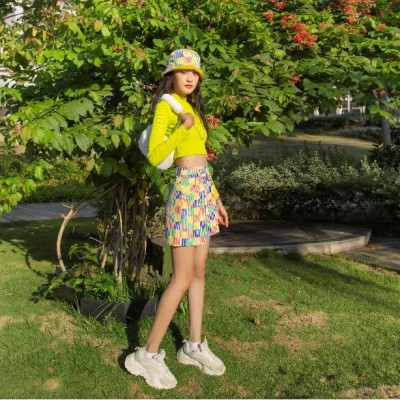 Áo Croptop Tay Dài Xanh Vàng TARTAN - T-TitTotTet Croptop / Neon 