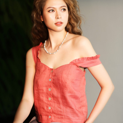 Áo Croptop Linen Mai Châu TOP186 Thời trang thiết kế Hity