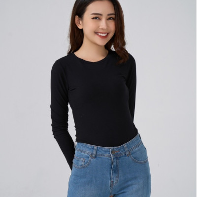 <BST Mới> Áo thun giữ nhiệt nữ dài tay cổ tròn Vicci vải Premium Cotton cao cấp co giãn, mềm mịn ôm dáng nhiều màu