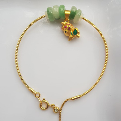 Vòng Tay charm xinh đẹp 5 đồng tiền đá cẩm thạch tự nhiên Đồng tiền Xanh ngọc trắng phối charm chú dê nhỏ may mắn Vòng màu vàng khoen rút xinh Nữ đeo dễ thương ạ