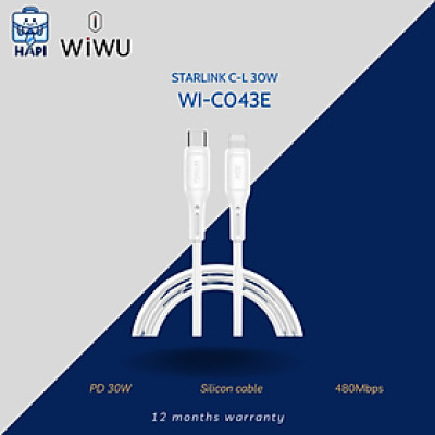Cáp sạc nhanh hàng chính hãng WiWU Starlink C to L Wi-C043E: Bọc silicon, đầu chống uốn gập, bền bỉ