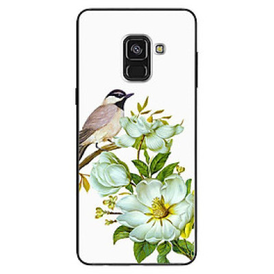 Ốp Lưng Dành Cho Samsung Galaxy A8 2018 - Mẫu Chim Đậu Cành Hoa Trắng