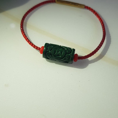 Vòng tay charm Lu Thống Đồng Tiền Đẹp  Đá Cẩm Thạch tự nhiên Xanh Đậm đẹp Dây Đỏ có khoen  Hợp Nữ mệnh Thủy Mộc Hỏa ạ