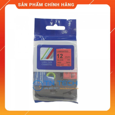 Nhãn In HZE-431 - Đen nền đỏ 12mm x 8m - Dùng cho máy in BROTHER - AIMO - PUTY [Hàng nhập khẩu]
