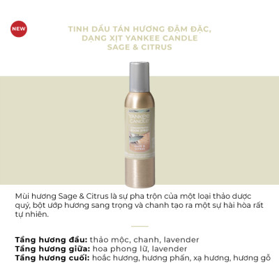 Tinh dầu tán hương đậm đặc, dạng xịt Yankee Candle - Sage & Citrus (42.5g)