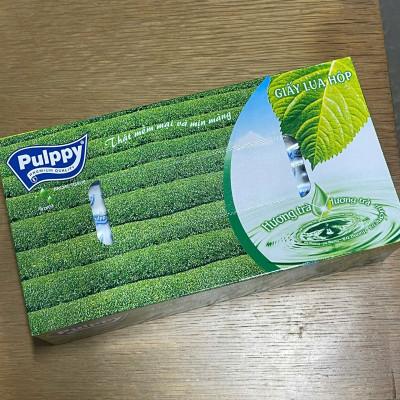 Giấy Lụa Hộp Pulppy Hương Trà Khăn Giấy Rút 100 Tờ 2 Lớp