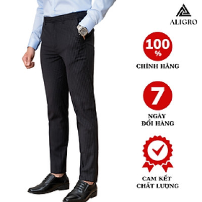 Quần Âu Nam ALIGRO Đen Kẻ Sọc Trắng Form Chuẩn Slimfit, Vải Cotton Cao Cấp Cực Tôn Dáng, Lịch Sự, ALGO1049