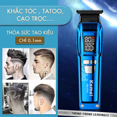 Tông đơ chấn viền Kemei KM-2795 lưỡi cắt mạ carbon DLC cao cấp công suất mạnh mẽ 8W sạc nhanh USB pin lâu - Chính hãng