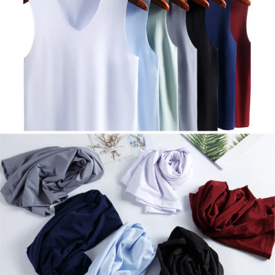 Áo lót nam áo ba lỗ body sát nách cổ chữ V vải lụa lạnh mát không đường may cao cấp