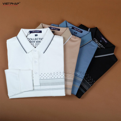Áo Polo Nam VIỆT PHÁP Form Luxury - Thun 4 Chiều Sọc Túi Dài Tay, lịch lãm, sang trọng 36191