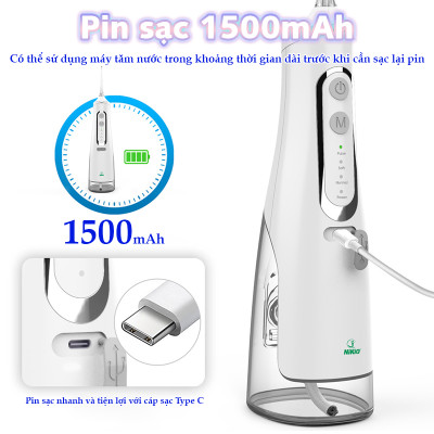 Máy Tăm Nước Cầm Tay Nikio NK-M209 - Dung Tích Lớn 360ml, Hàng Chính Hãng