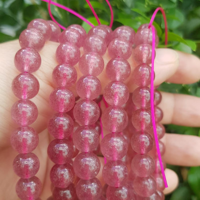 Vòng tay đá Thạch anh dâu hồng tự nhiên Size hạt 9mm xinh xắn hợp Nữ mệnh hỏa mệnh thổ đeo may mắn tài lộc trẻ trung xinh xắn tay ạ